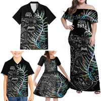 New Zealand Rugby Family Matching Off Shoulder Maxi Dress and Hawaiian Shirt NZ Black Fern Champions History With Papua Shell LT9 - Polynesian Pride
