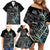 New Zealand Rugby Family Matching Off Shoulder Short Dress and Hawaiian Shirt NZ Black Fern Champions History With Papua Shell LT9 - Polynesian Pride