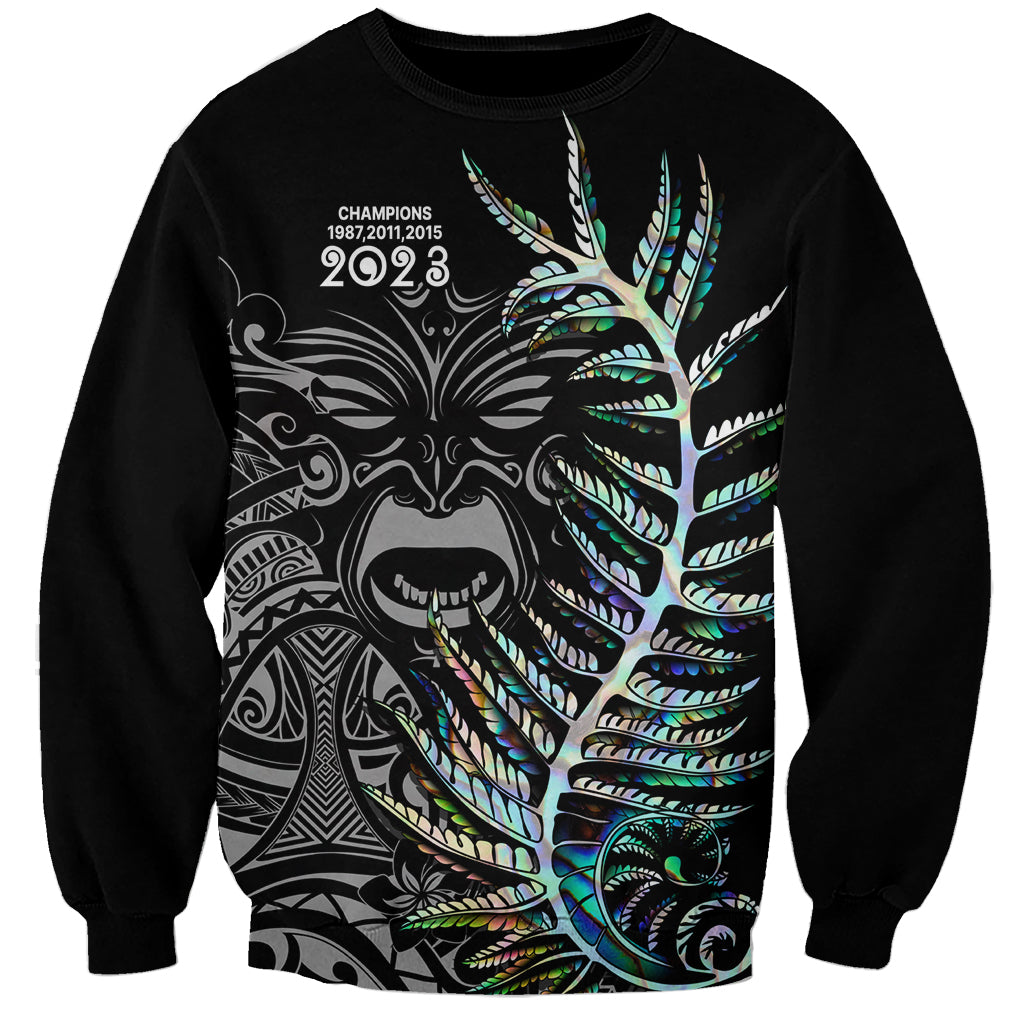 New Zealand Rugby Sweatshirt NZ Black Fern Champions History With Papua Shell LT9 Unisex Black - Polynesian Pride