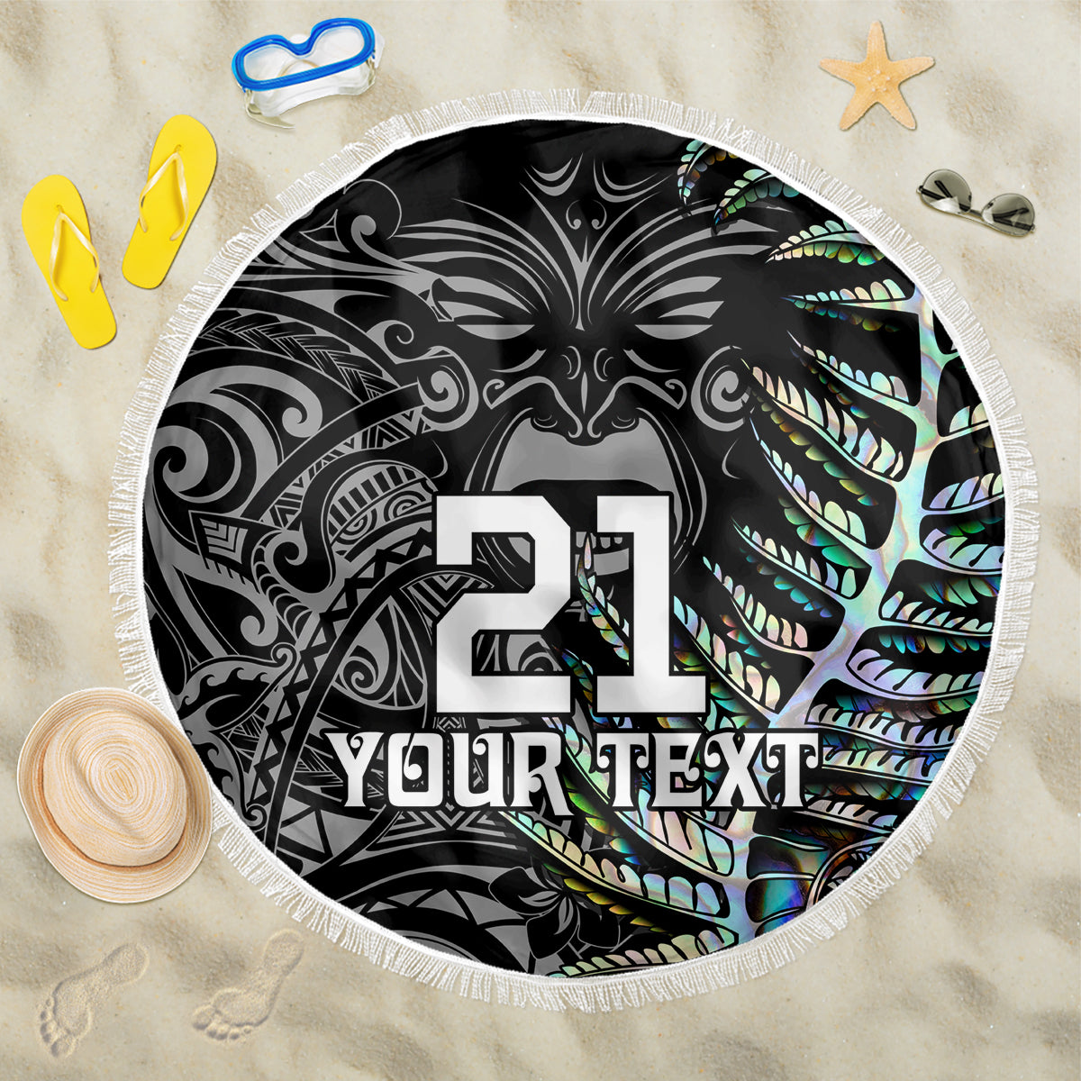 Custom New Zealand Rugby Beach Blanket NZ Black Fern Champions History With Papua Shell LT9 One Size 150cm Black - Wonder Print Shop