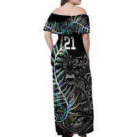 Custom New Zealand Rugby Family Matching Off Shoulder Maxi Dress and Hawaiian Shirt NZ Black Fern Champions History With Papua Shell LT9 - Polynesian Pride