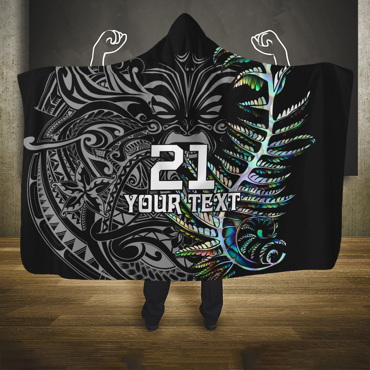 Custom New Zealand Rugby Hooded Blanket NZ Black Fern Champions History With Papua Shell LT9 One Size Black - Polynesian Pride