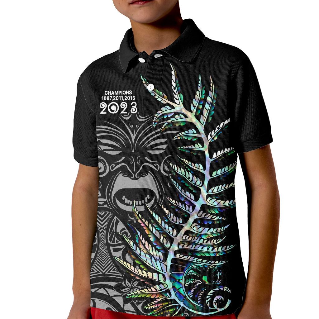 Custom New Zealand Rugby Kid Polo Shirt NZ Black Fern Champions History With Papua Shell LT9 Kid Black - Polynesian Pride