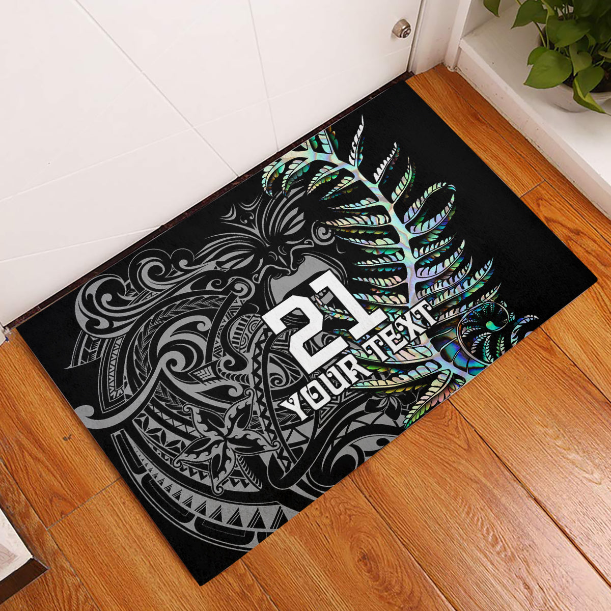 Custom New Zealand Rugby Rubber Doormat NZ Black Fern Champions History With Papua Shell LT9 Black - Polynesian Pride