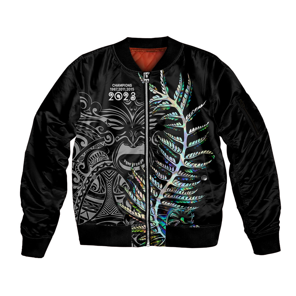 Custom New Zealand Rugby Sleeve Zip Bomber Jacket NZ Black Fern Champions History With Papua Shell LT9 Unisex Black - Polynesian Pride