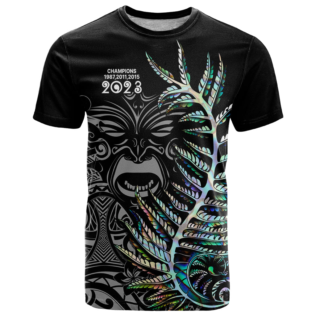 Custom New Zealand Rugby T Shirt NZ Black Fern Champions History With Papua Shell LT9 Black - Polynesian Pride