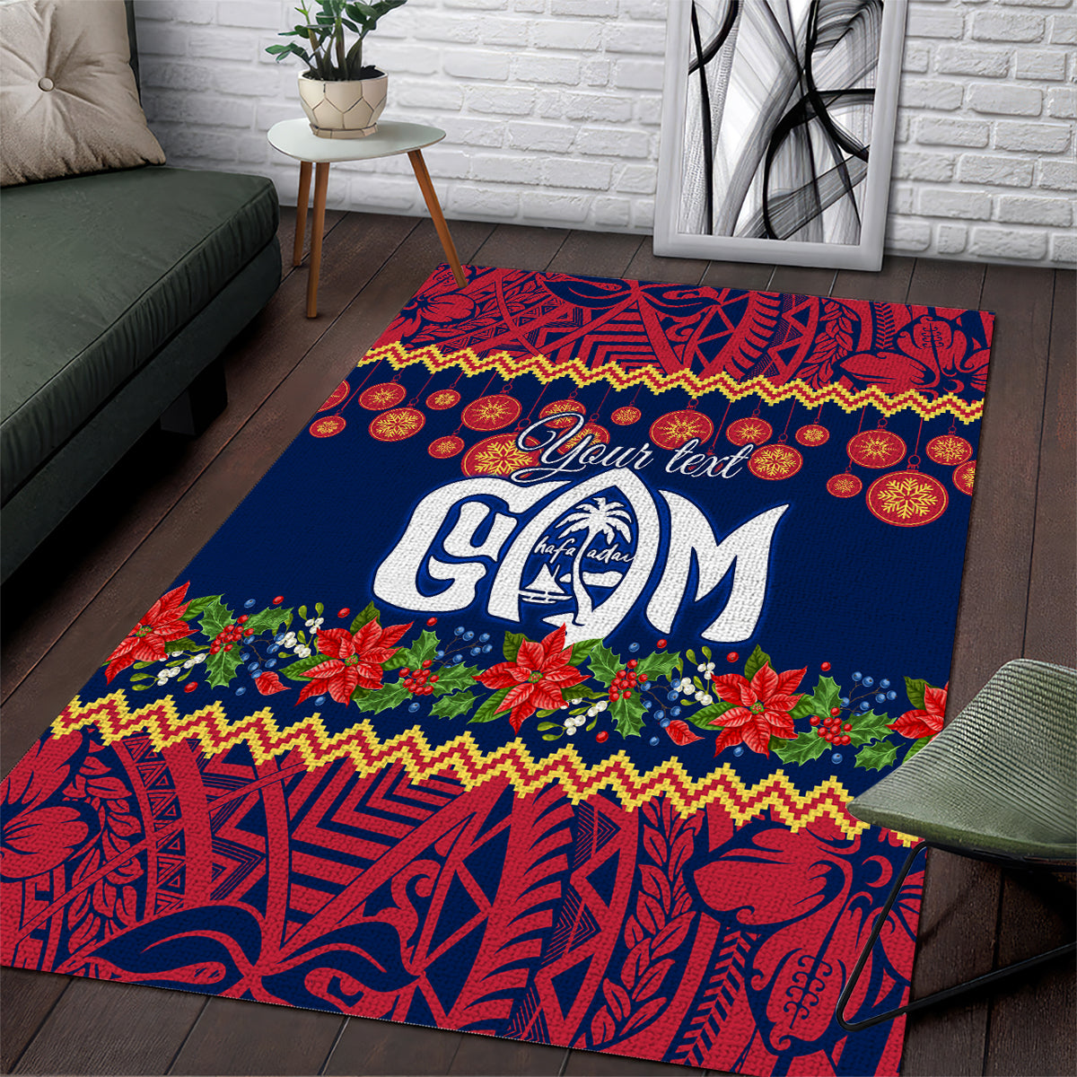 Personalised Guam Christmas Area Rug Felis Pusgua Santa Beach Polynesian Pattern LT9 Blue - Polynesian Pride