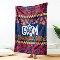 Personalised Guam Christmas Blanket Felis Pusgua Santa Beach Polynesian Pattern LT9 Blue - Polynesian Pride