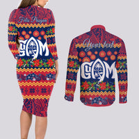 Personalised Guam Christmas Couples Matching Long Sleeve Bodycon Dress and Long Sleeve Button Shirt Felis Pusgua Santa Beach Polynesian Pattern LT9 - Polynesian Pride