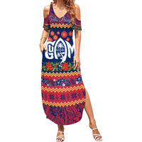 Personalised Guam Christmas Family Matching Summer Maxi Dress and Hawaiian Shirt Felis Pusgua Santa Beach Polynesian Pattern LT9 Mom's Dress Blue - Polynesian Pride