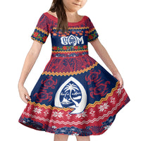Personalised Guam Christmas Family Matching Tank Maxi Dress and Hawaiian Shirt Felis Pusgua Santa Beach Polynesian Pattern LT9 Daughter's Dress Blue - Polynesian Pride