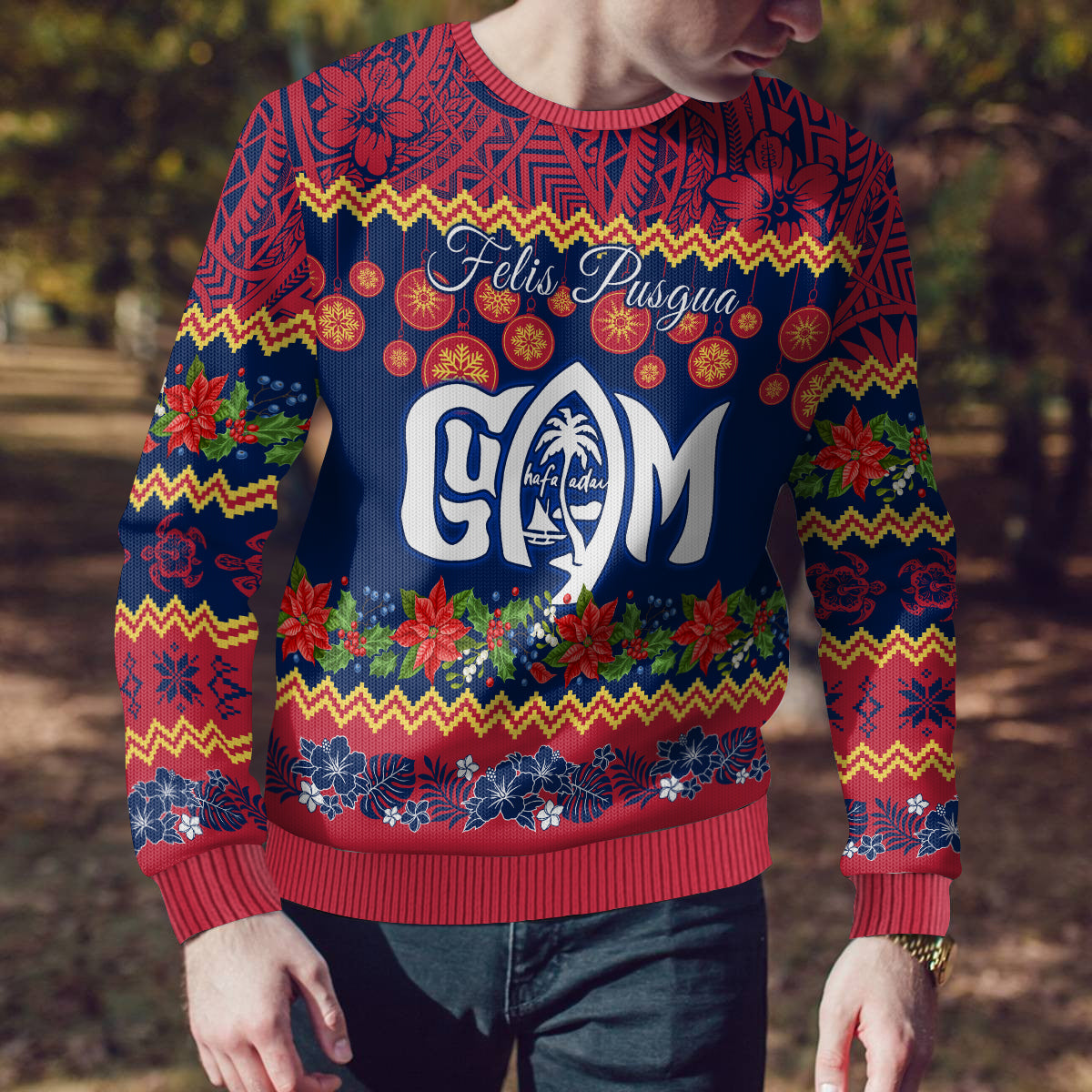 Personalised Guam Christmas Ugly Christmas Sweater Felis Pusgua Santa Beach Polynesian Pattern LT9 - Polynesian Pride