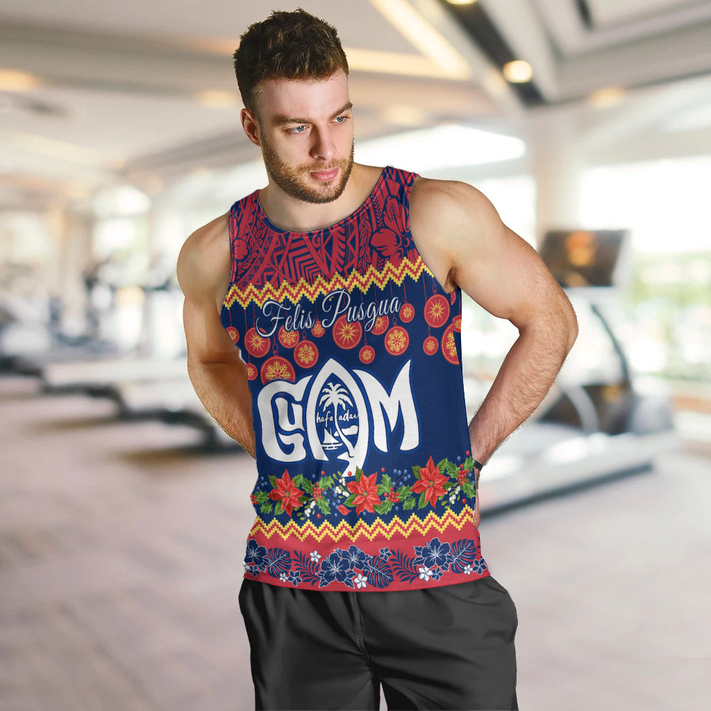 Personalised Guam Christmas Men Tank Top Felis Pusgua Santa Beach Polynesian Pattern LT9 Blue - Polynesian Pride