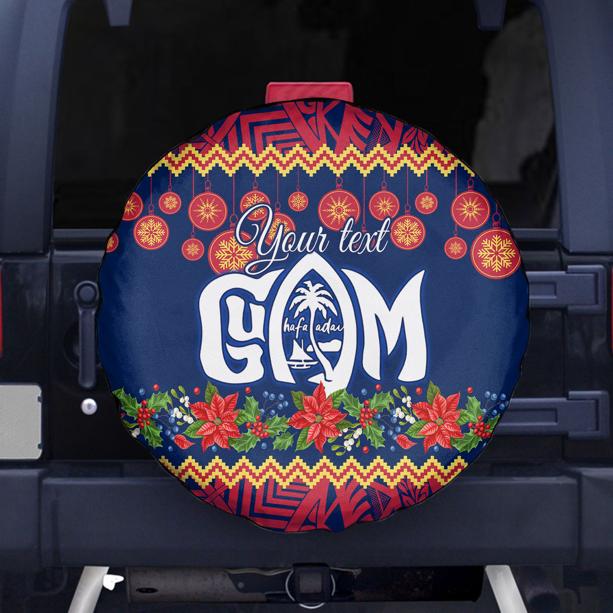 Personalised Guam Christmas Spare Tire Cover Felis Pusgua Santa Beach Polynesian Pattern LT9 Blue - Polynesian Pride