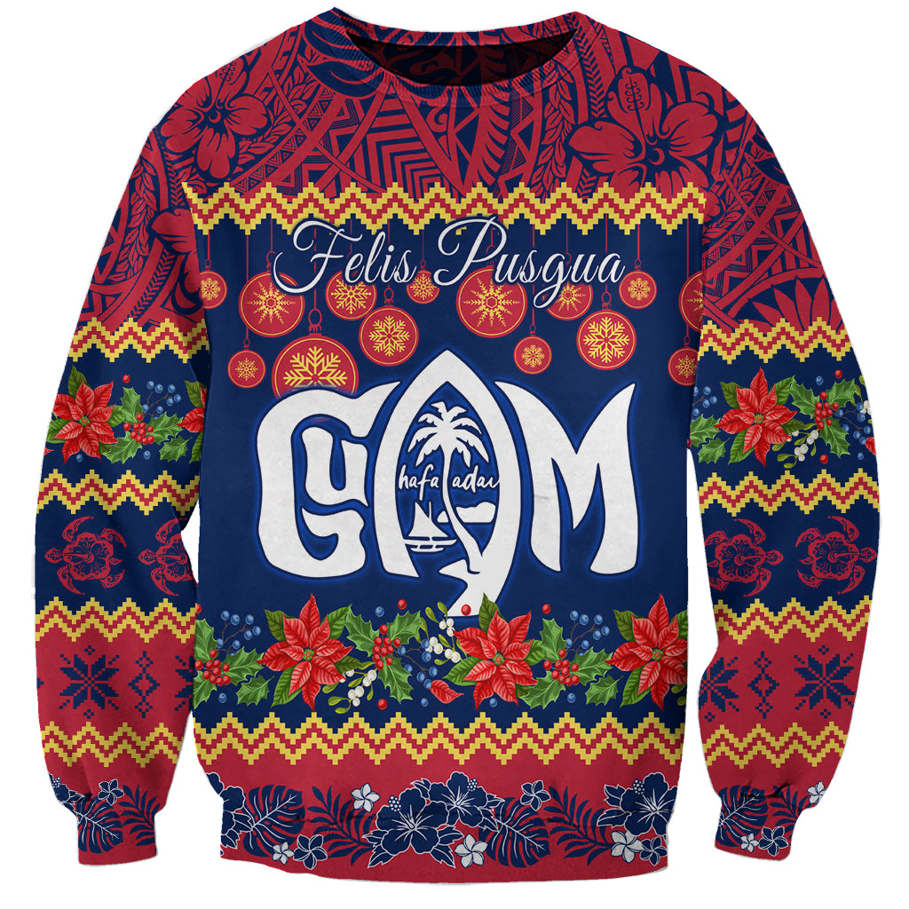 Personalised Guam Christmas Sweatshirt Felis Pusgua Santa Beach Polynesian Pattern LT9 Unisex Blue - Polynesian Pride