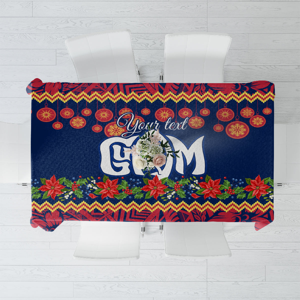 Personalised Guam Christmas Tablecloth Felis Pusgua Santa Beach Polynesian Pattern LT9 Blue - Polynesian Pride