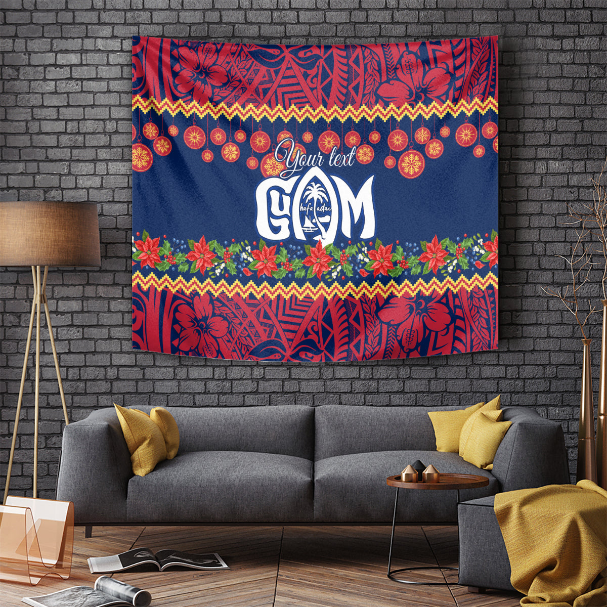 Personalised Guam Christmas Tapestry Felis Pusgua Santa Beach Polynesian Pattern LT9 Blue - Polynesian Pride