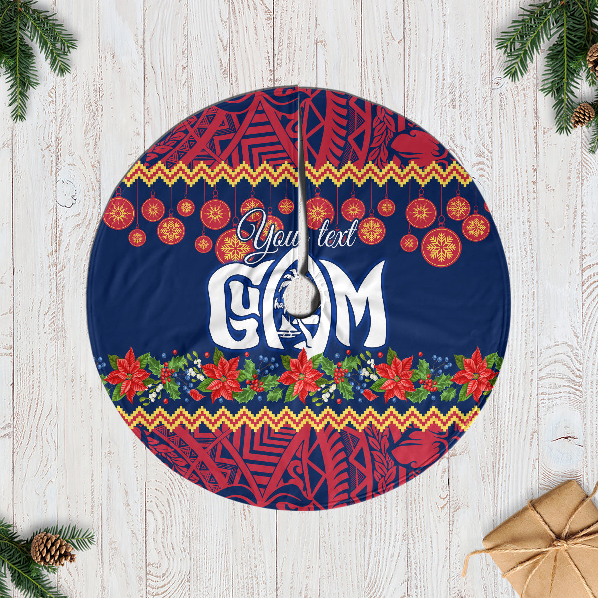 Personalised Guam Christmas Tree Skirt Felis Pusgua Santa Beach Polynesian Pattern LT9 Casual Tree Skirts Blue - Polynesian Pride