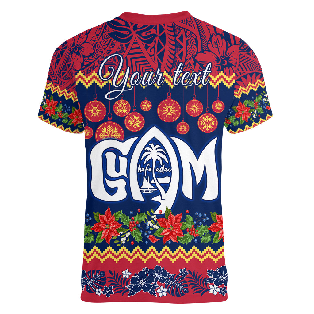 Personalised Guam Christmas Women V Neck T Shirt Felis Pusgua Santa Beach Polynesian Pattern LT9 - Polynesian Pride