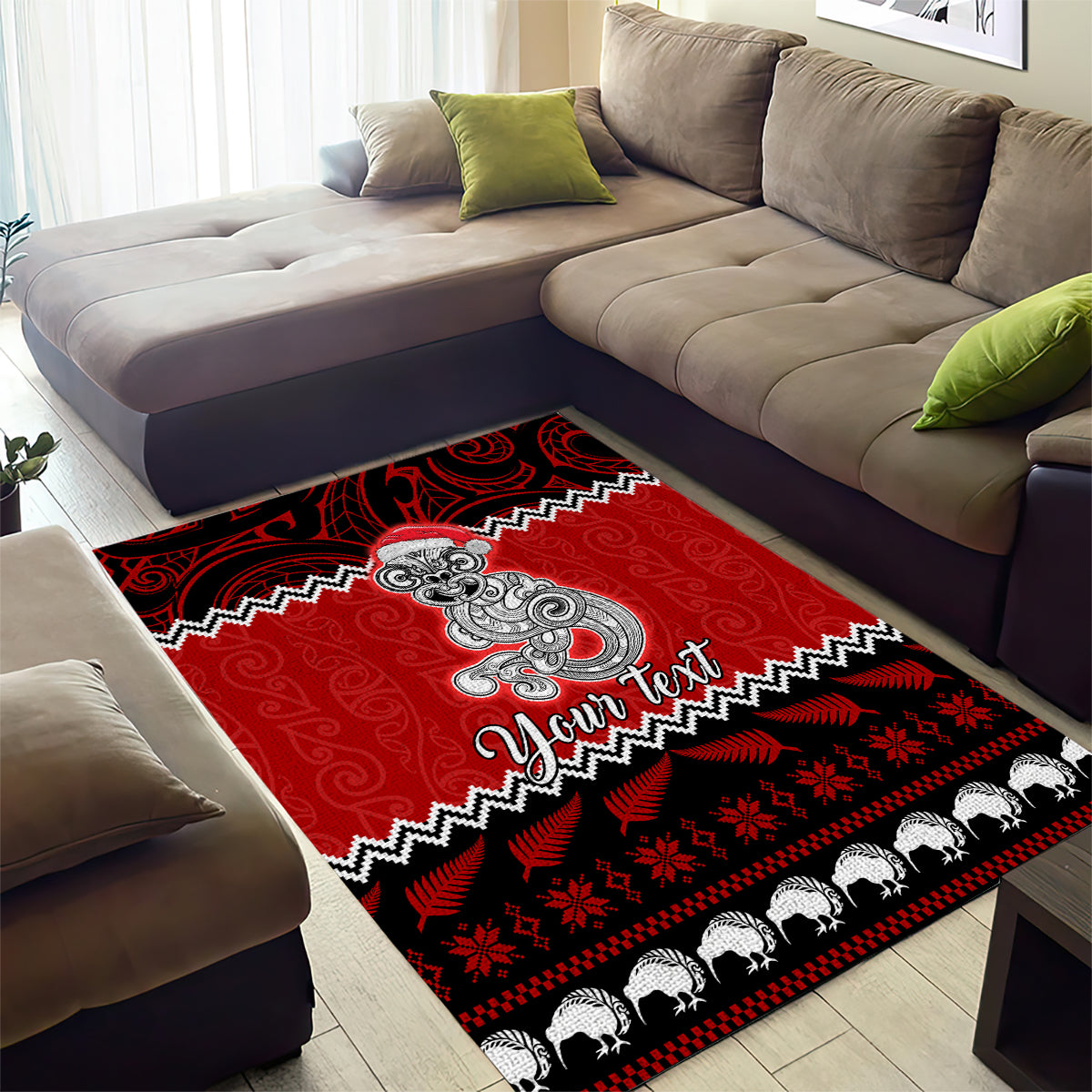 Personalised New Zealand Christmas Area Rug Maori Tiki Meri Kirihimete LT9 - Polynesian Pride