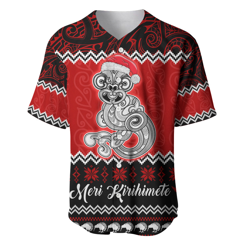 Personalised New Zealand Christmas Baseball Jersey Maori Tiki Meri Kirihimete LT9 Red - Polynesian Pride