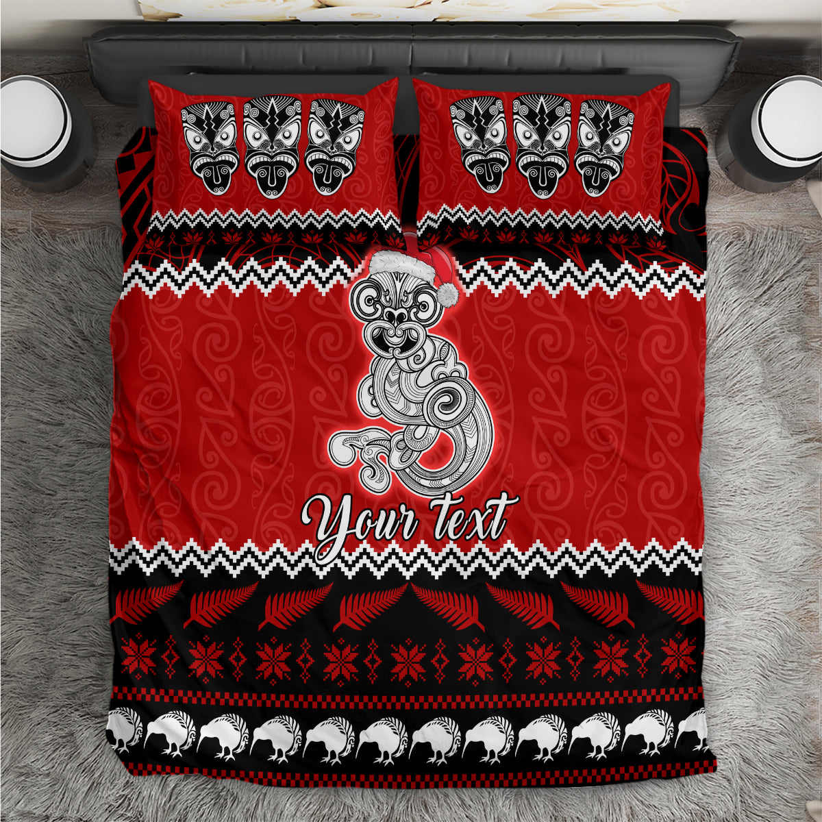 Personalised New Zealand Christmas Bedding Set Maori Tiki Meri Kirihimete LT9 Red - Polynesian Pride