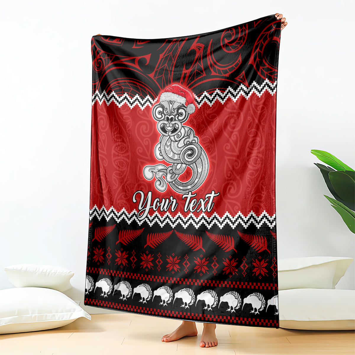 Personalised New Zealand Christmas Blanket Maori Tiki Meri Kirihimete LT9 Red - Polynesian Pride