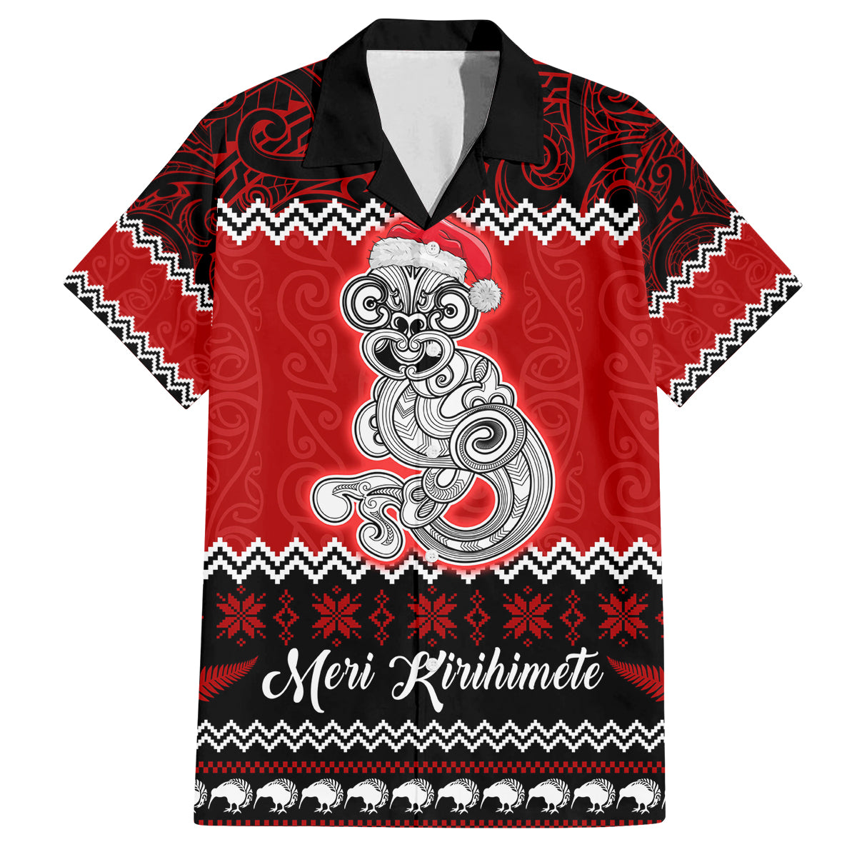 Personalised New Zealand Christmas Family Matching Long Sleeve Bodycon Dress and Hawaiian Shirt Maori Tiki Meri Kirihimete LT9 Dad's Shirt - Short Sleeve Red - Polynesian Pride