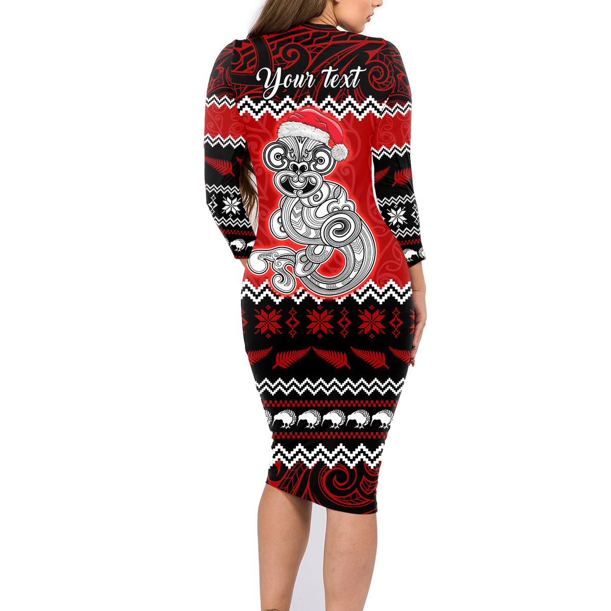 Personalised New Zealand Christmas Family Matching Long Sleeve Bodycon Dress and Hawaiian Shirt Maori Tiki Meri Kirihimete LT9 - Polynesian Pride