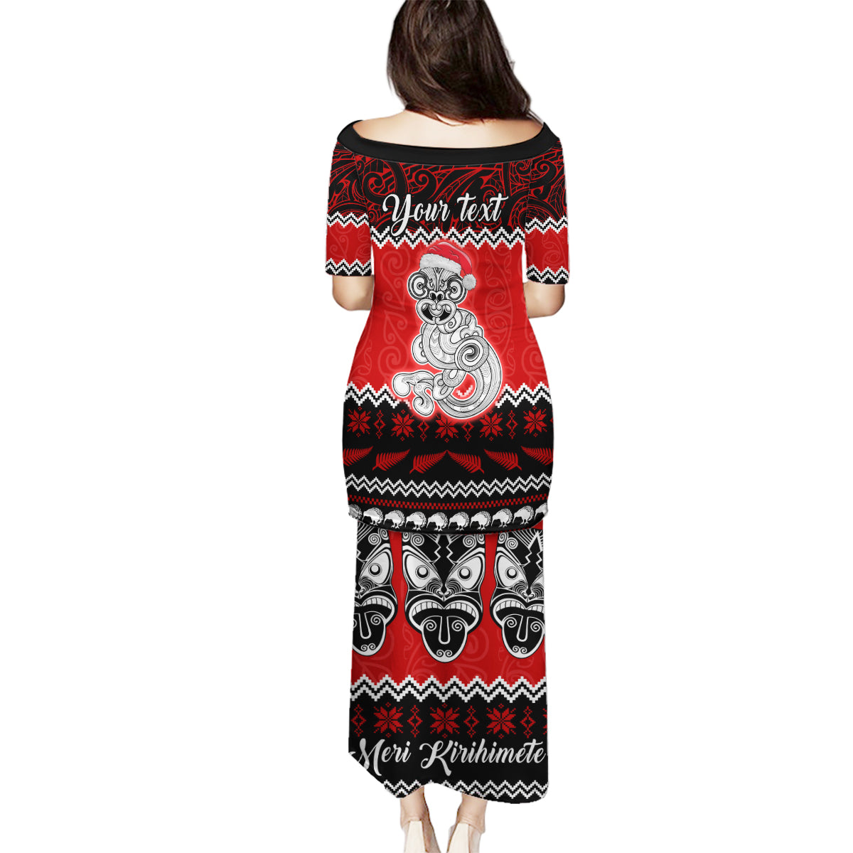 Personalised New Zealand Christmas Family Matching Puletasi Dress and Hawaiian Shirt Maori Tiki Meri Kirihimete LT9 - Polynesian Pride