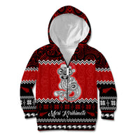 Personalised New Zealand Christmas Kid Hoodie Maori Tiki Meri Kirihimete LT9 Zip Hoodie Red - Polynesian Pride