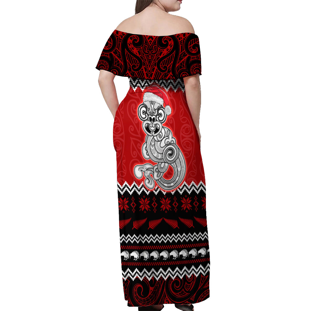 Personalised New Zealand Christmas Off Shoulder Maxi Dress Maori Tiki Meri Kirihimete LT9 - Polynesian Pride