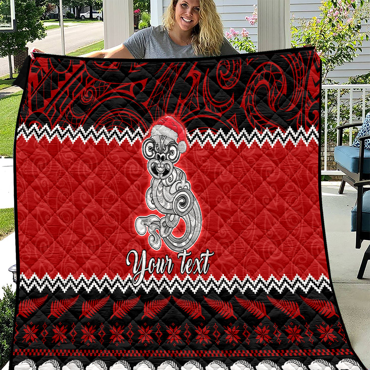 Personalised New Zealand Christmas Quilt Maori Tiki Meri Kirihimete LT9 Red - Polynesian Pride