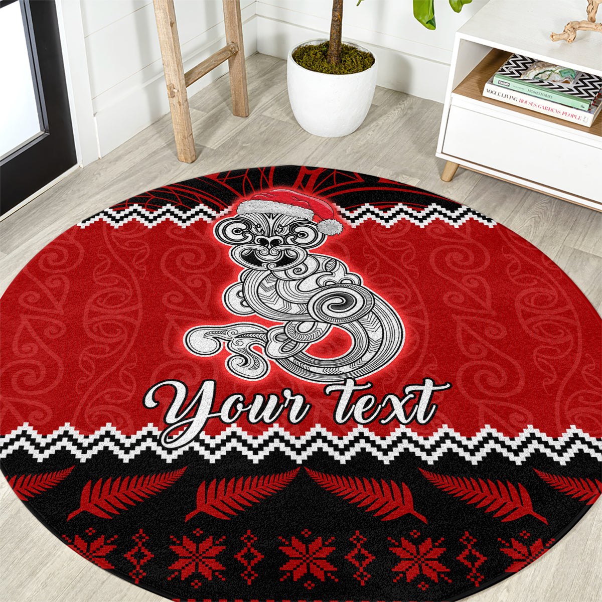 Personalised New Zealand Christmas Round Carpet Maori Tiki Meri Kirihimete LT9 Red - Polynesian Pride