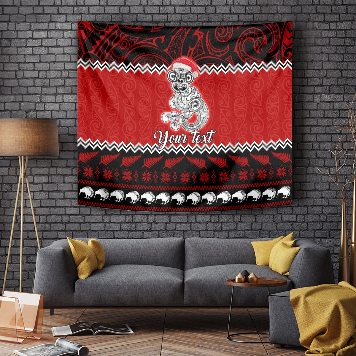 Personalised New Zealand Christmas Tapestry Maori Tiki Meri Kirihimete LT9 Red - Polynesian Pride