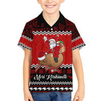 Personalised New Zealand Christmas Family Matching Off Shoulder Maxi Dress and Hawaiian Shirt Kiwi Santa Claus Maori Meri Kirihimete LT9 Son's Shirt Red - Polynesian Pride