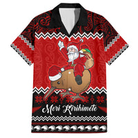 Personalised New Zealand Christmas Family Matching Off Shoulder Short Dress and Hawaiian Shirt Kiwi Santa Claus Maori Meri Kirihimete LT9 Dad's Shirt - Short Sleeve Red - Polynesian Pride