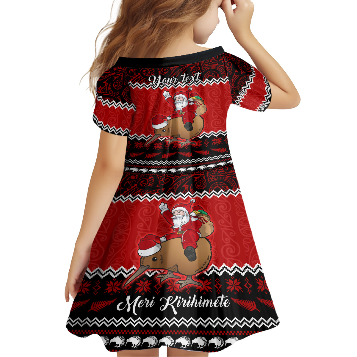 Personalised New Zealand Christmas Kid Short Sleeve Dress Kiwi Santa Claus Maori Meri Kirihimete LT9 - Polynesian Pride