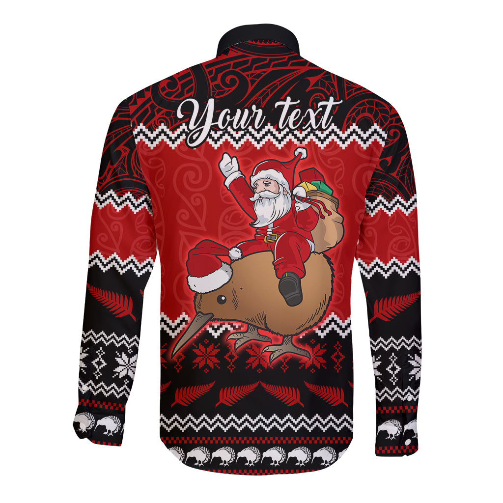 Personalised New Zealand Christmas Long Sleeve Button Shirt Kiwi Santa Claus Maori Meri Kirihimete LT9 - Polynesian Pride