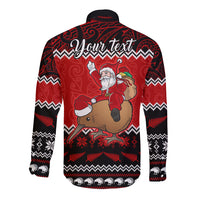 Personalised New Zealand Christmas Long Sleeve Button Shirt Kiwi Santa Claus Maori Meri Kirihimete LT9 - Polynesian Pride