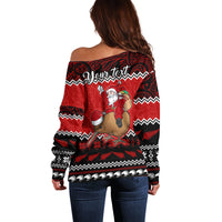 Personalised New Zealand Christmas Off Shoulder Sweater Kiwi Santa Claus Maori Meri Kirihimete LT9 - Polynesian Pride