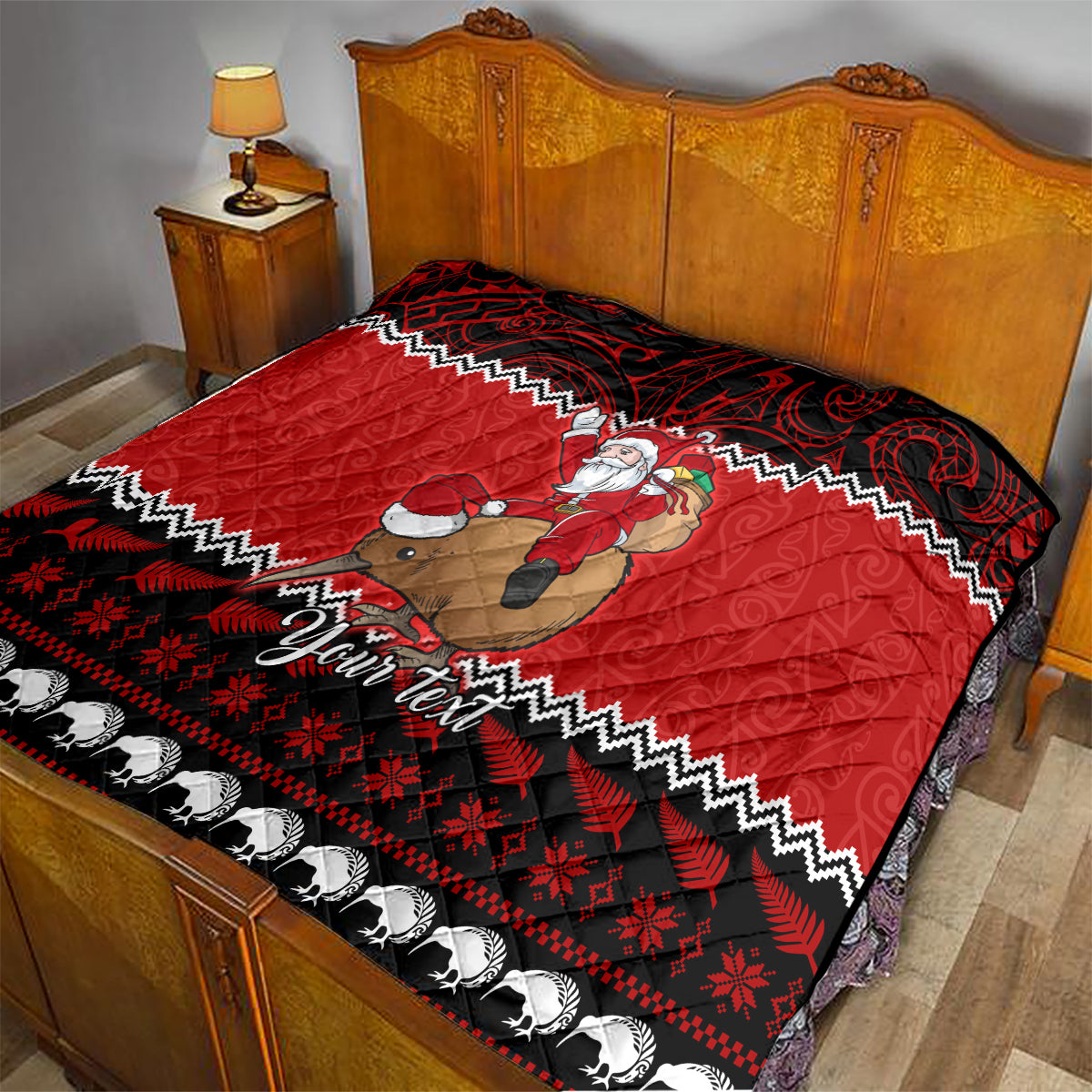 Personalised New Zealand Christmas Quilt Kiwi Santa Claus Maori Meri Kirihimete LT9 - Polynesian Pride