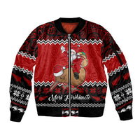 Personalised New Zealand Christmas Sleeve Zip Bomber Jacket Kiwi Santa Claus Maori Meri Kirihimete LT9 Unisex Red - Polynesian Pride