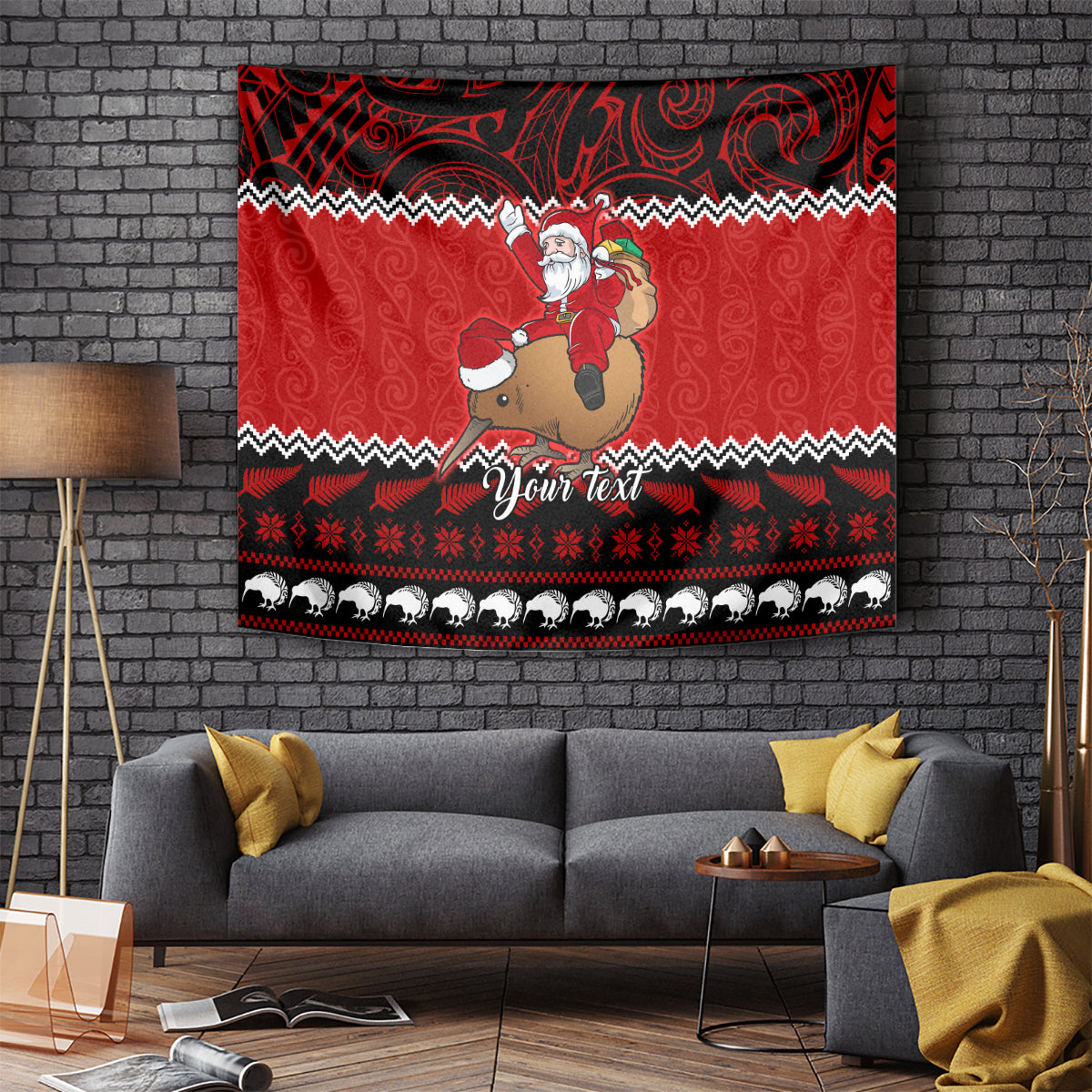 Personalised New Zealand Christmas Tapestry Kiwi Santa Claus Maori Meri Kirihimete LT9 Red - Polynesian Pride