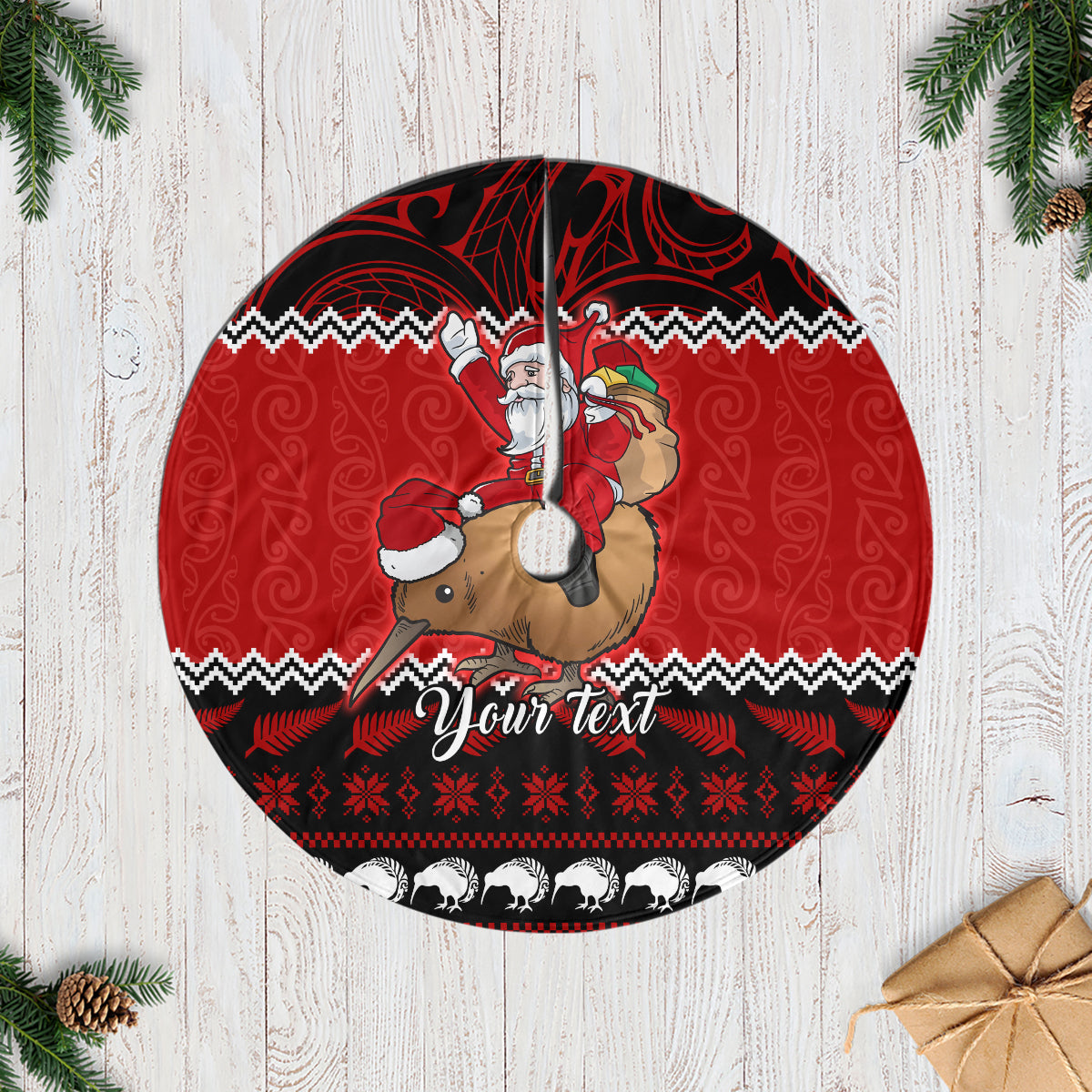 Personalised New Zealand Christmas Tree Skirt Kiwi Santa Claus Maori Meri Kirihimete LT9 Casual Tree Skirts Red - Polynesian Pride