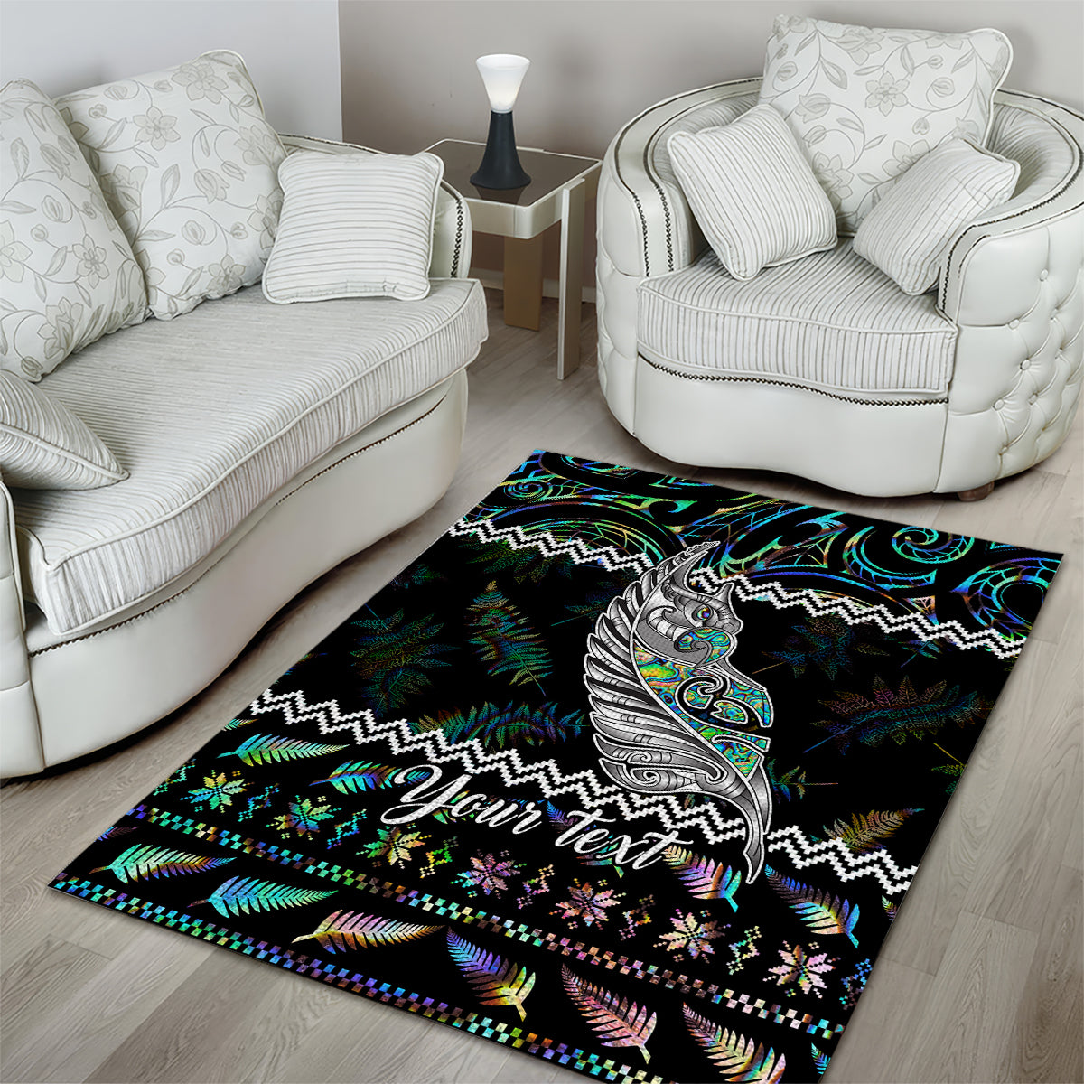 Personalised New Zealand Christmas Area Rug Maori Fern Manaia Meri Kirihimete with Papaua Shell LT9 - Polynesian Pride
