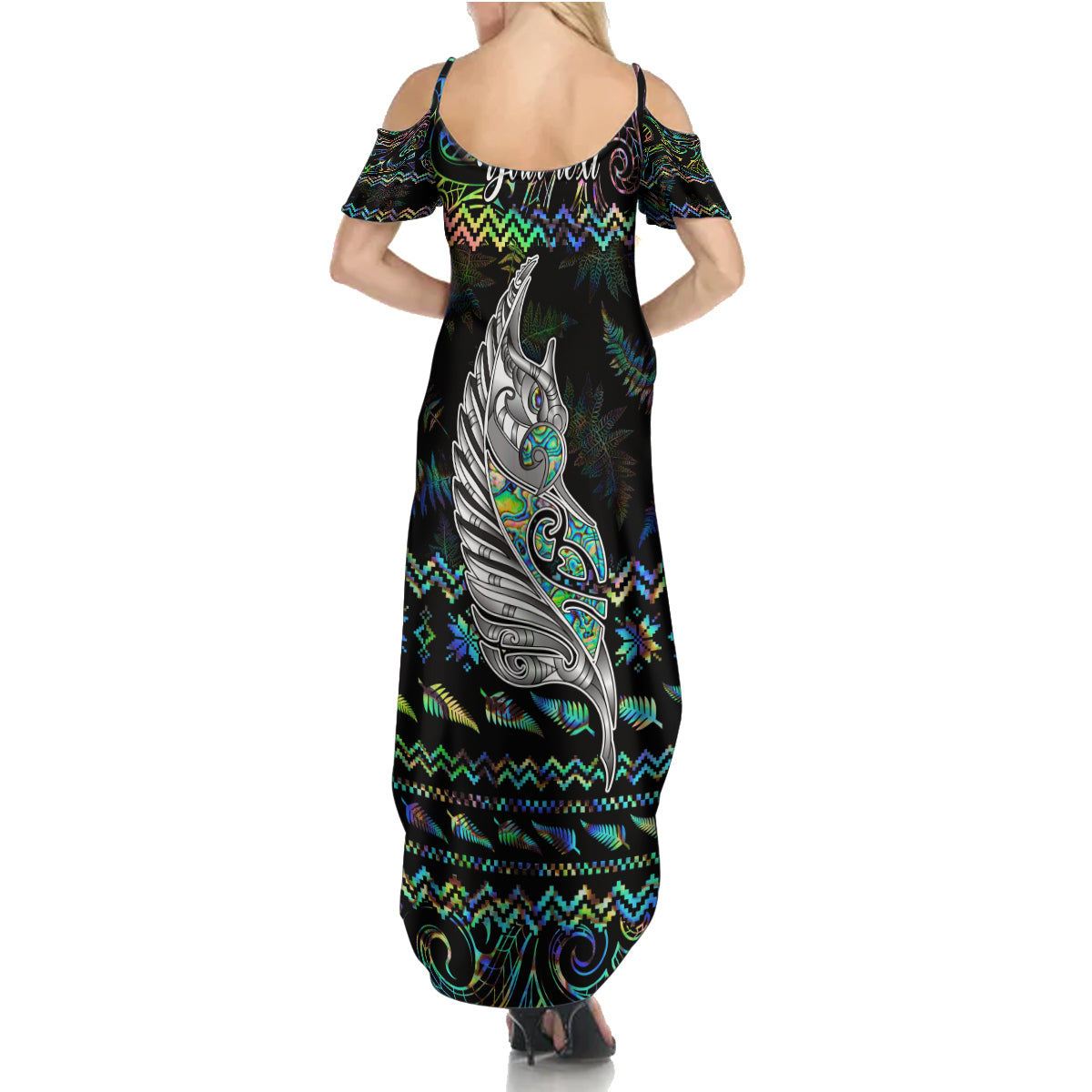 Personalised New Zealand Christmas Summer Maxi Dress Maori Fern Manaia Meri Kirihimete with Papaua Shell LT9 - Polynesian Pride