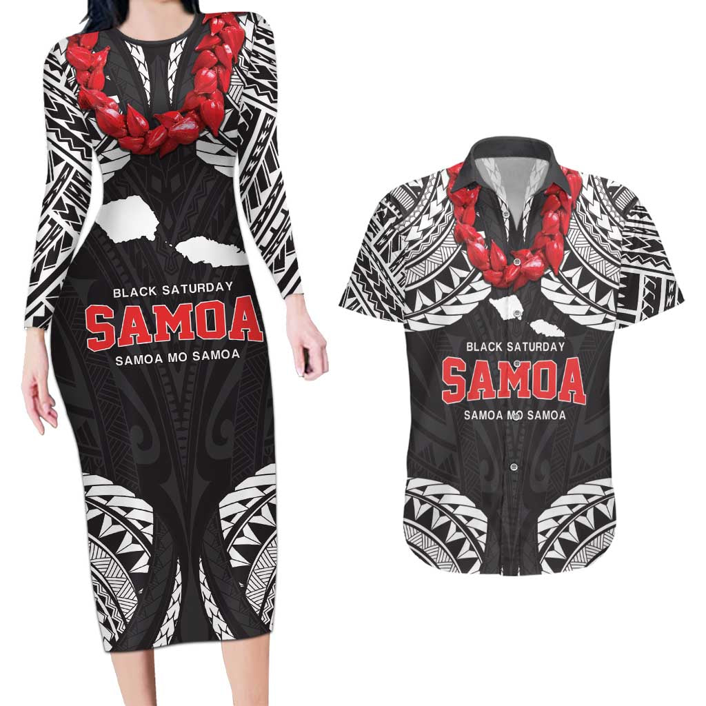 Samoa Black Saturday Couples Matching Long Sleeve Bodycon Dress and Hawaiian Shirt Samoa mo Samoa with Black Ula Fala