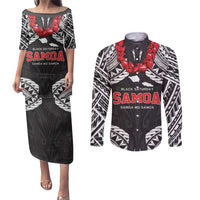 Samoa Black Saturday Couples Matching Puletasi and Long Sleeve Button Shirt Samoa mo Samoa with Black Ula Fala
