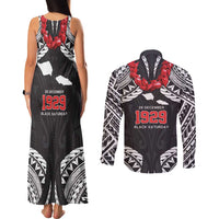 Samoa Black Saturday Couples Matching Tank Maxi Dress and Long Sleeve Button Shirt Samoa mo Samoa with Black Ula Fala